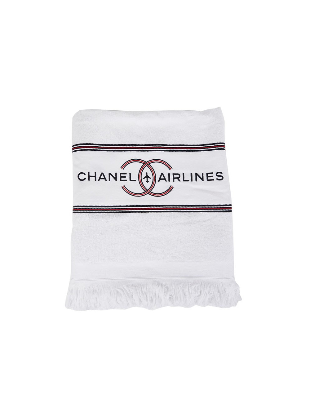 Sac de plage "Airlines" CHANEL argenté et bleu marine