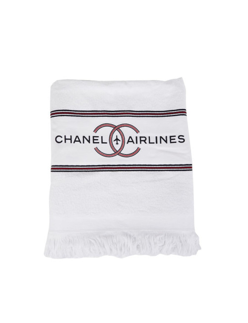 Sac de plage "Airlines" CHANEL argenté et bleu marine