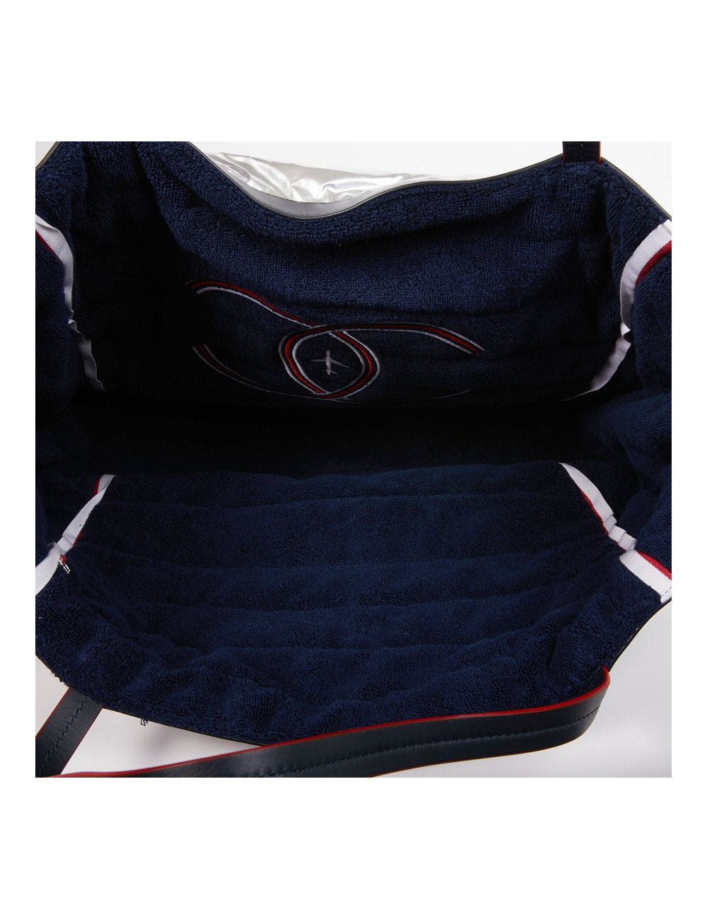 Sac de plage "Airlines" CHANEL argenté et bleu marine