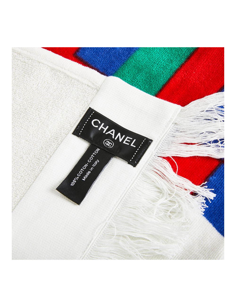Serviette de plage CHANEL blanche à rayures multicolores