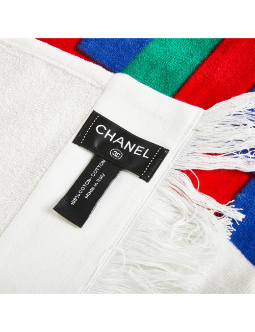 Serviette de plage CHANEL blanche à rayures multicolores