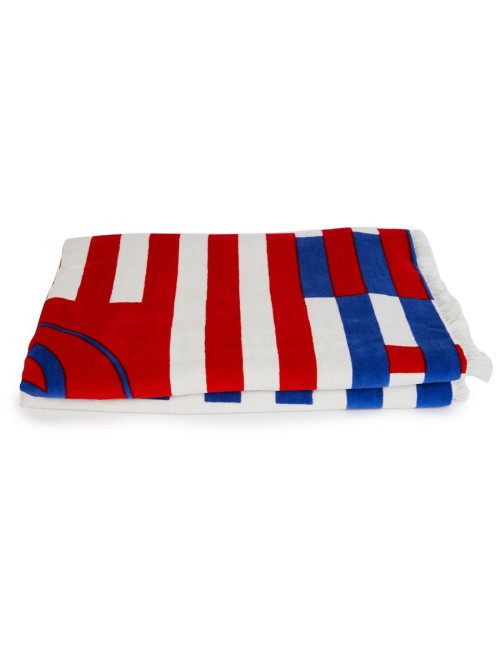 Serviette de plage CHANEL blanche à rayures multicolores