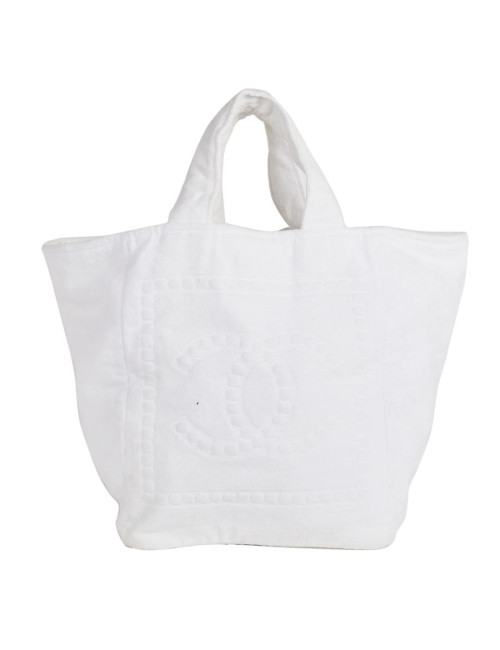 Sac de plage CHANEL tissu éponge blanc