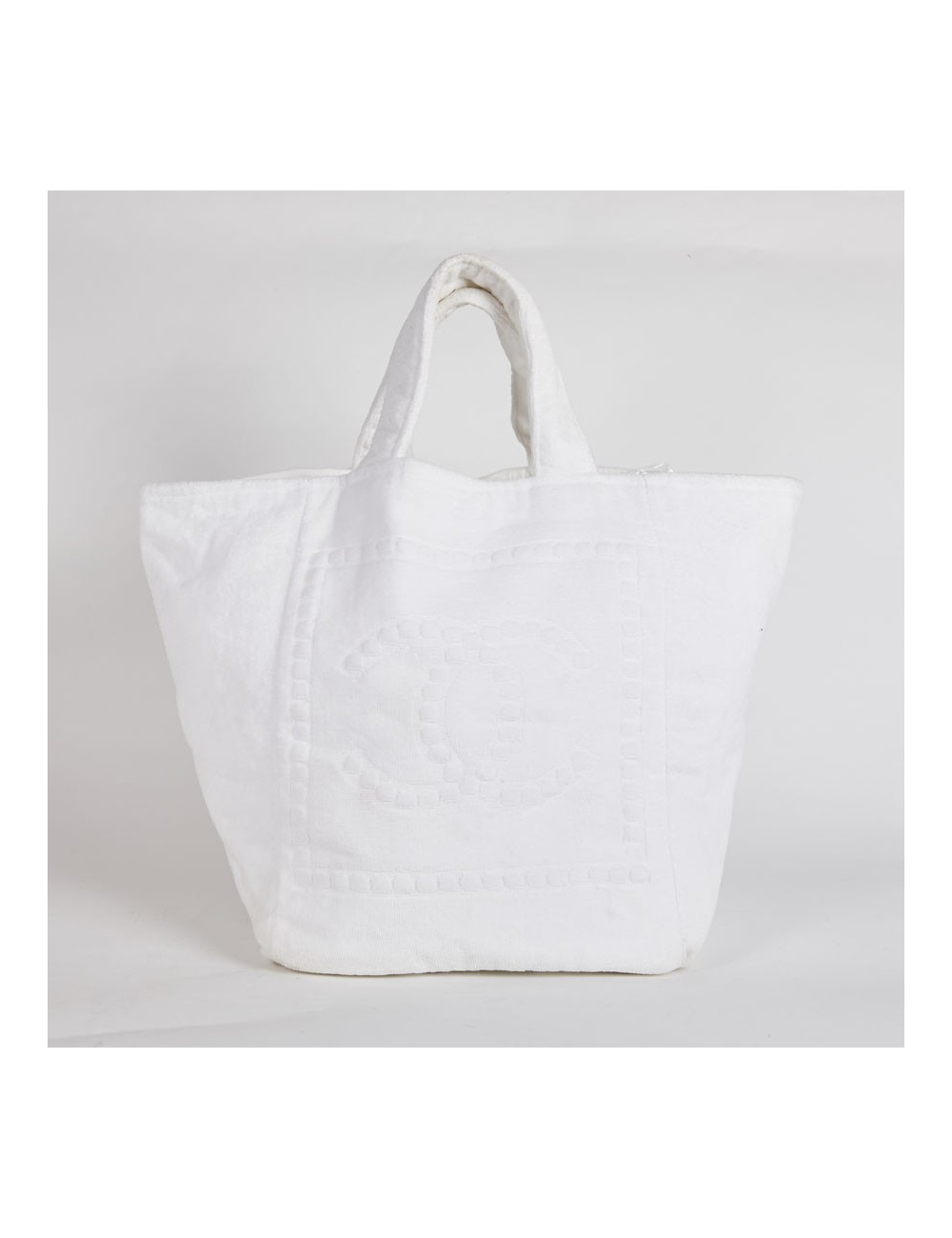 Sac de plage CHANEL tissu éponge blanc
