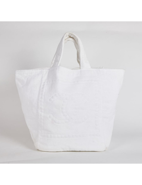 Sac de plage CHANEL tissu éponge blanc