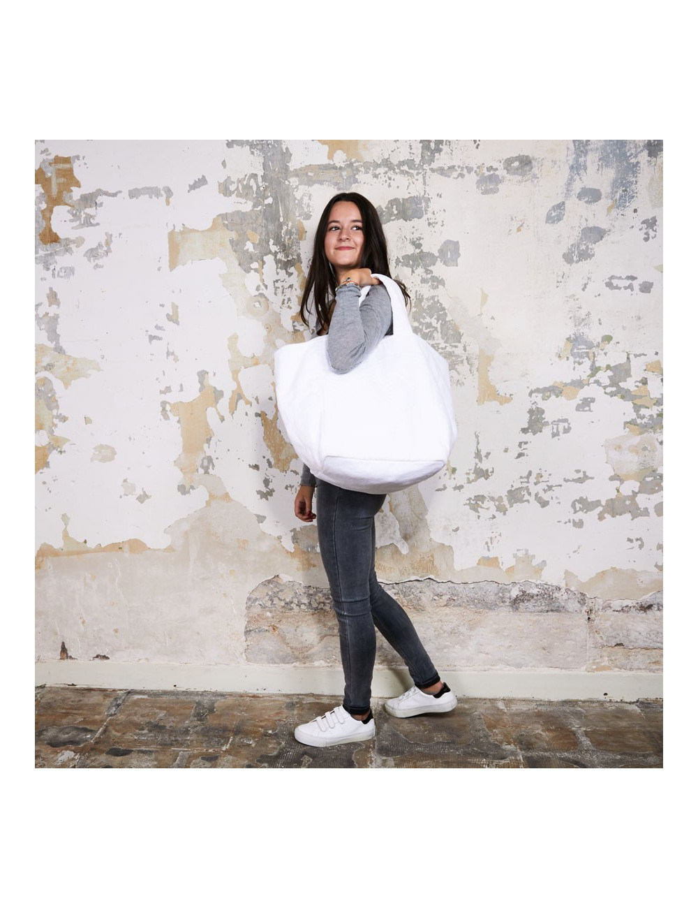 Sac de plage CHANEL tissu éponge blanc