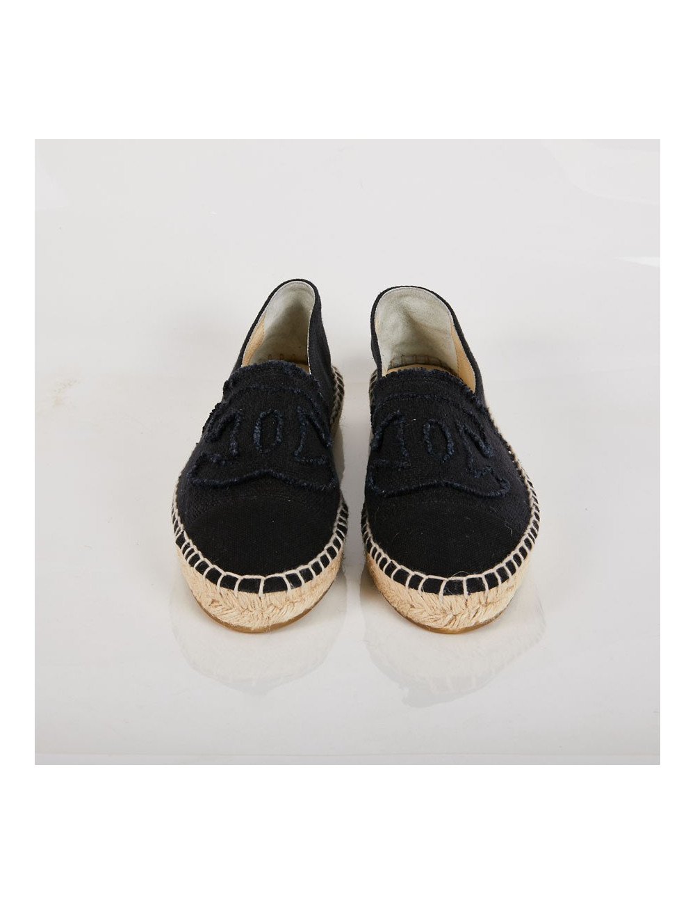 Espadrilles CHANEL toile bleu et noir bicolore T37
