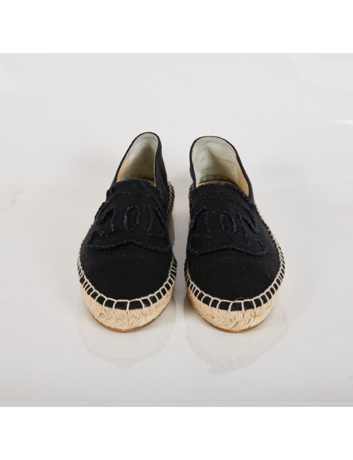 Espadrilles CHANEL toile bleu et noir bicolore T37