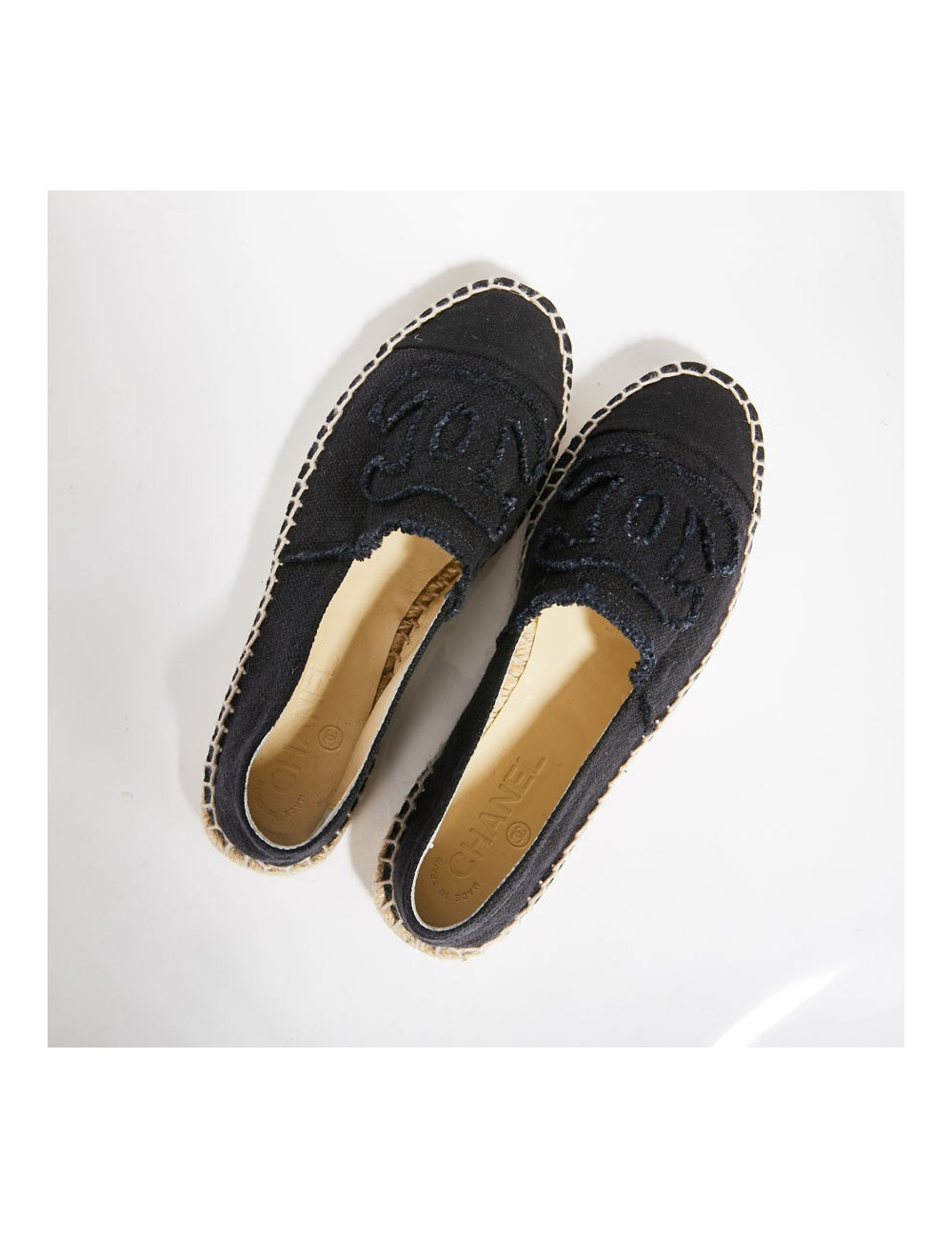 Espadrilles CHANEL toile bleu et noir bicolore T37