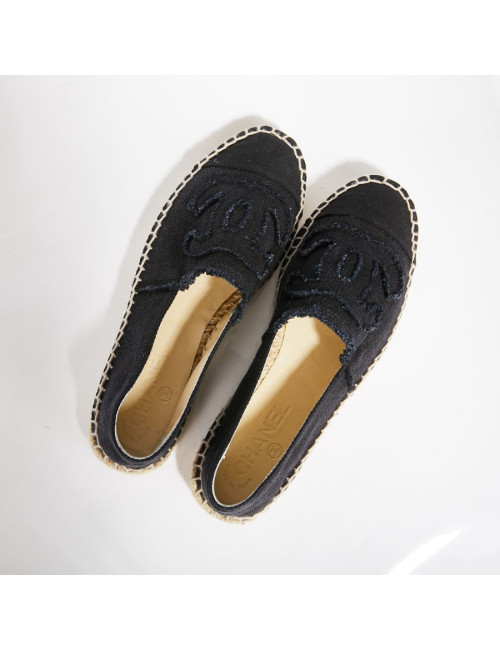 Espadrilles CHANEL toile bleu et noir bicolore T37