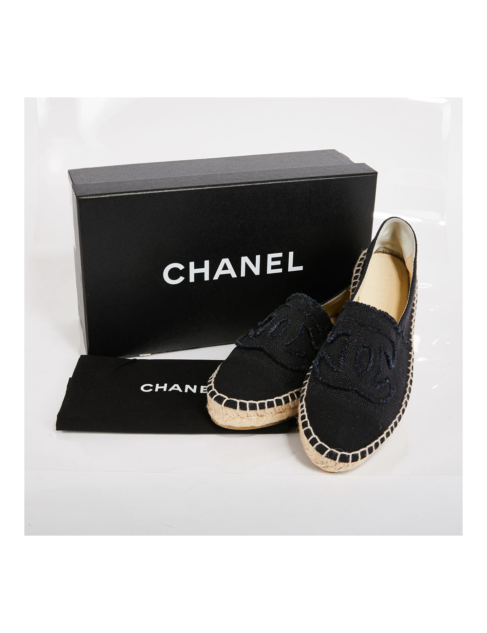 Espadrilles CHANEL toile bleu et noir bicolore T37