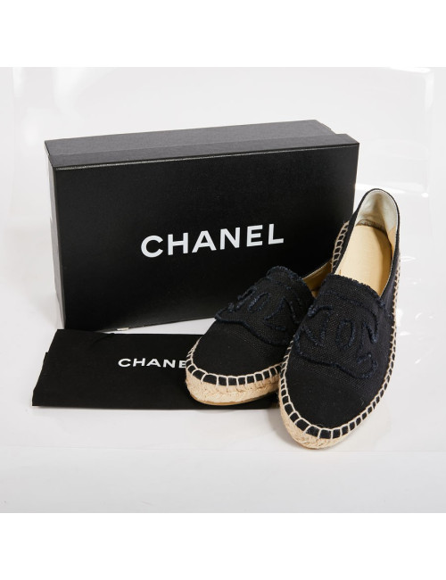 Espadrilles CHANEL toile bleu et noir bicolore T37