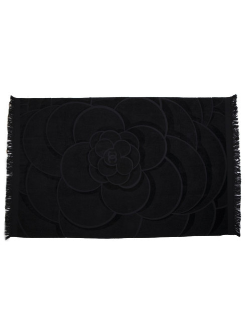 Serviette de plage CHANEL noire logo camélia CC