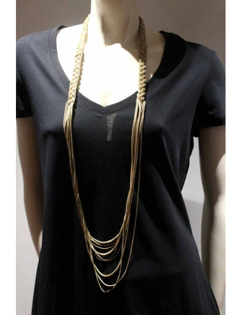 Sautoir CHANEL tressé en métal doré 