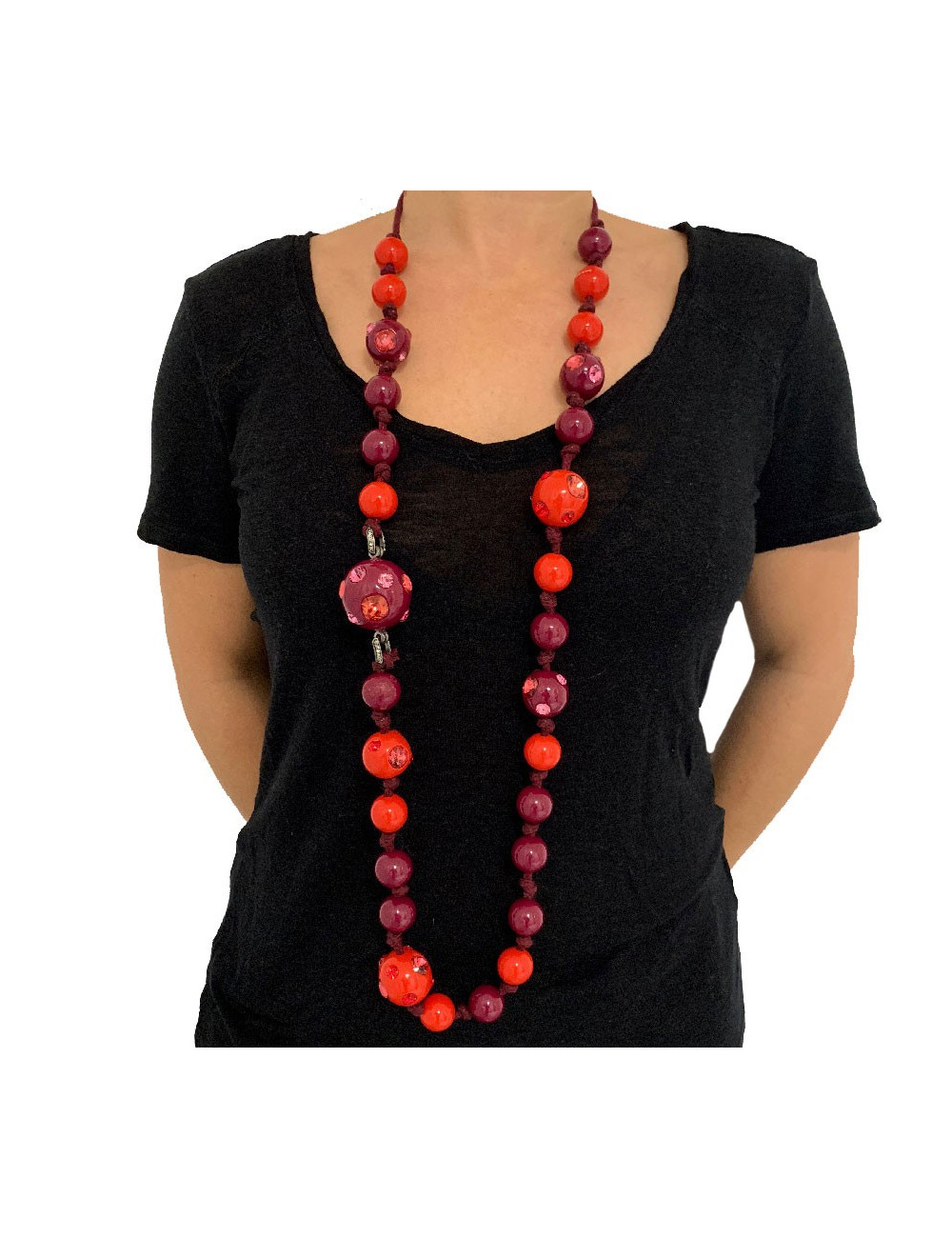 Sautoir LANVIN boules rouges et violettes par ALBER ELBAZ