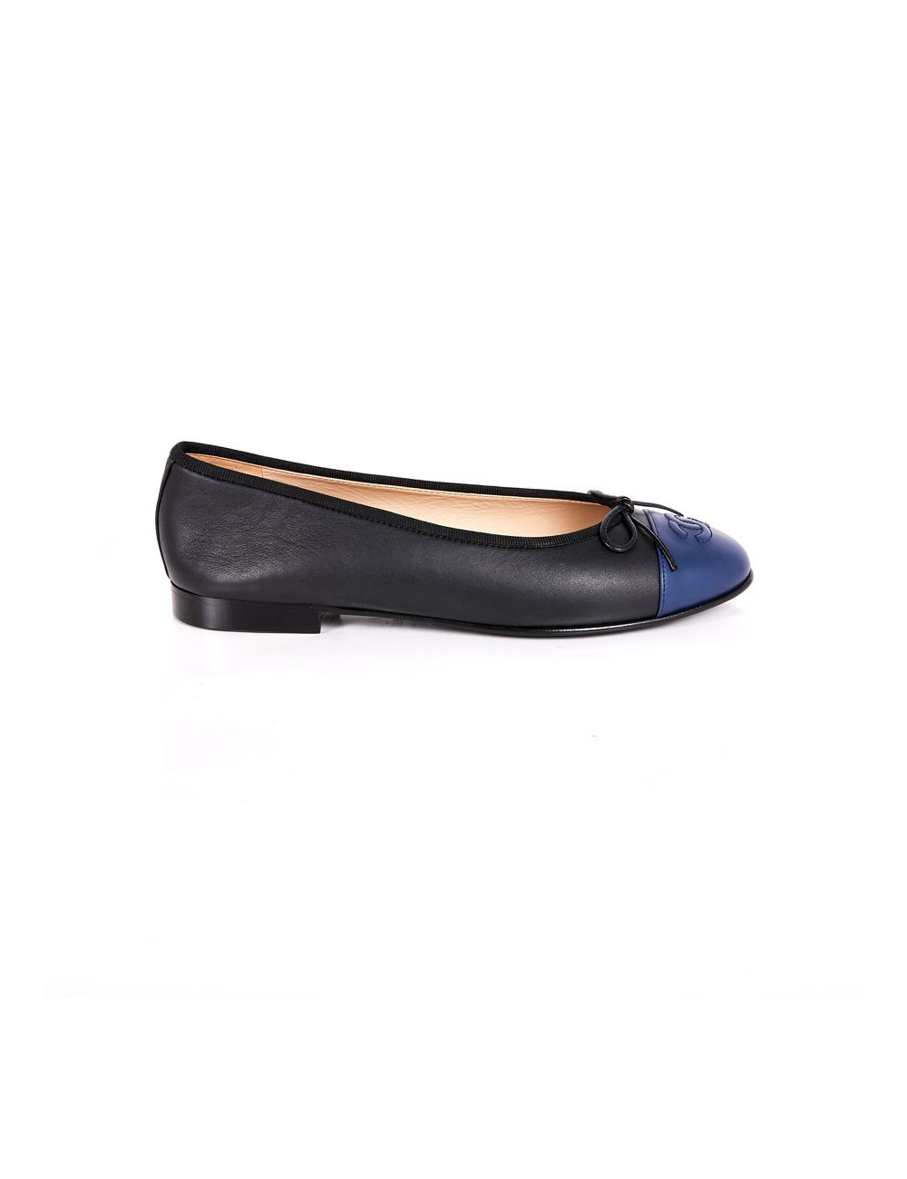 Ballerines T 38.5 CHANEL bicolores noires et bleues