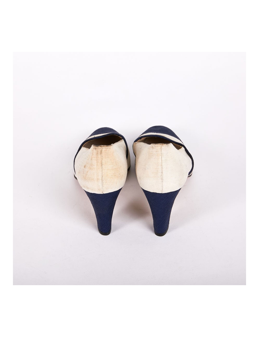 Escarpins T38 Chanel bi-matières bleu et blanc