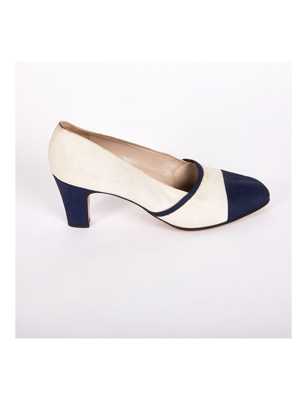 Escarpins T38 Chanel bi-matières bleu et blanc