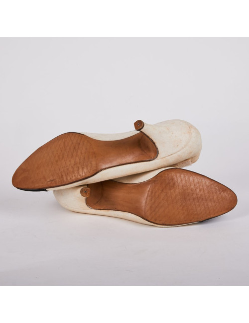 Escarpins Chanel T39 en toile de paille beige et noir