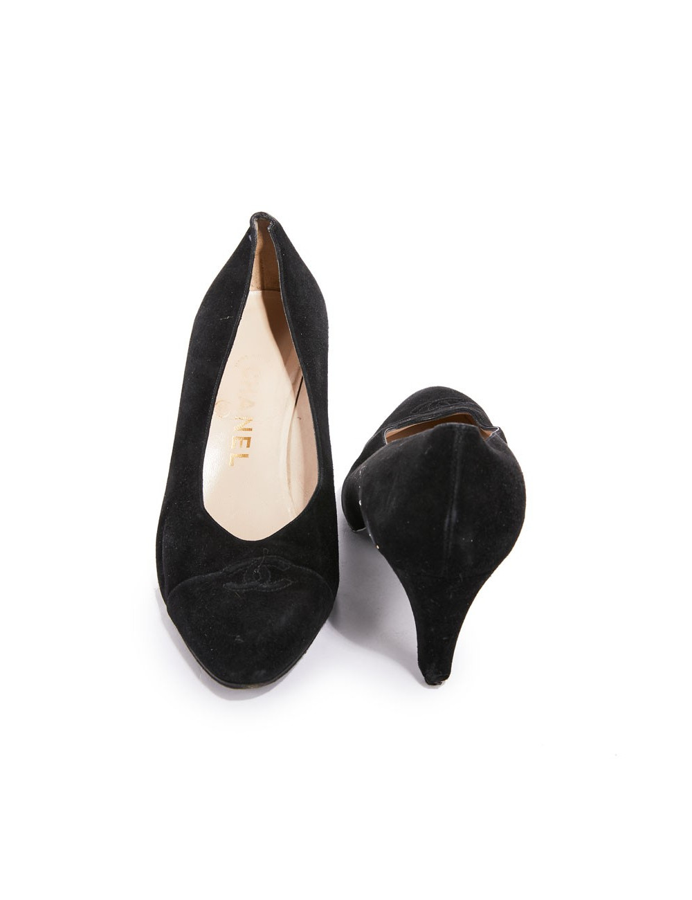 Escarpins Chanel T39,5 en veau velours noir