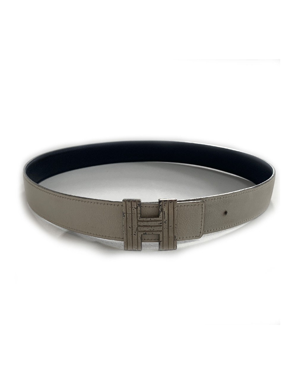 Ceinture H HERMES strié réversible