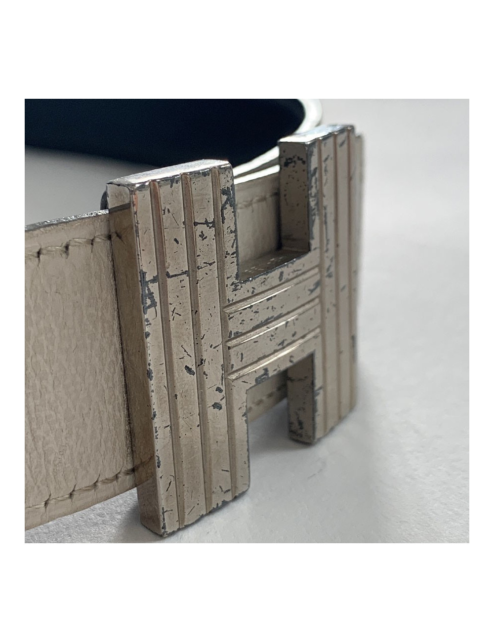 Ceinture H HERMES strié réversible