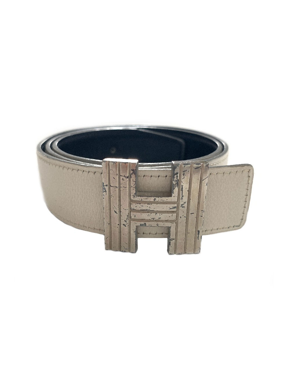 Ceinture H HERMES strié réversible
