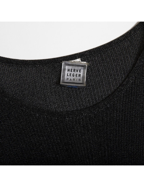 Robe longue  HERVE LEGER  tricot gris brillant