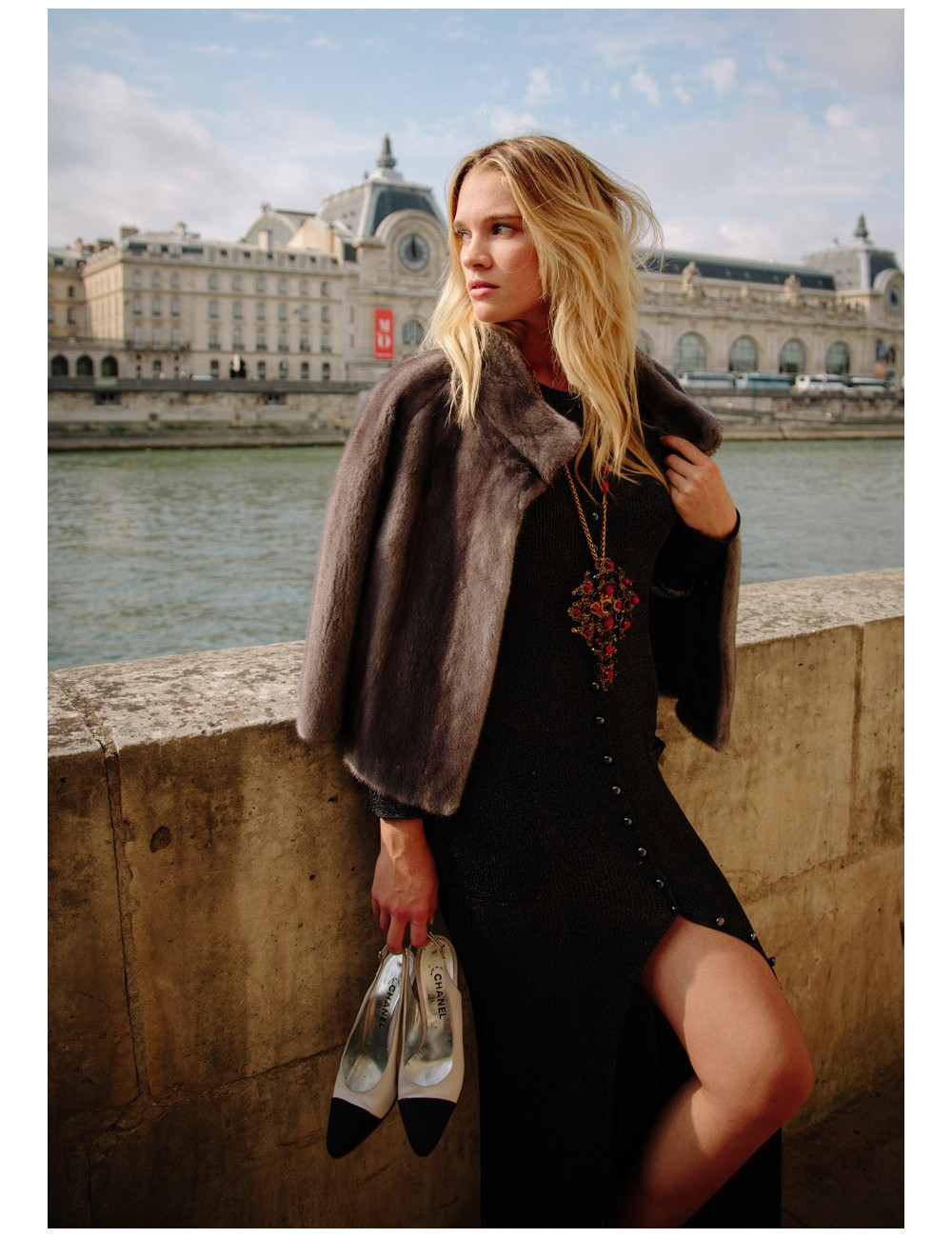 Robe longue HERVE LEGER  tricot foncé brillant