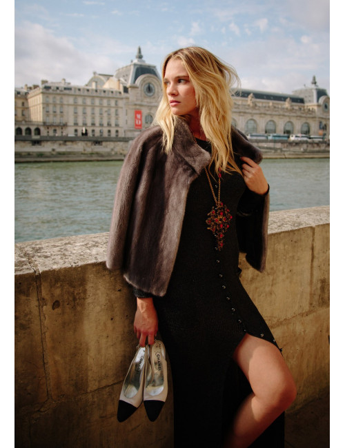 Robe longue HERVE LEGER  tricot foncé brillant