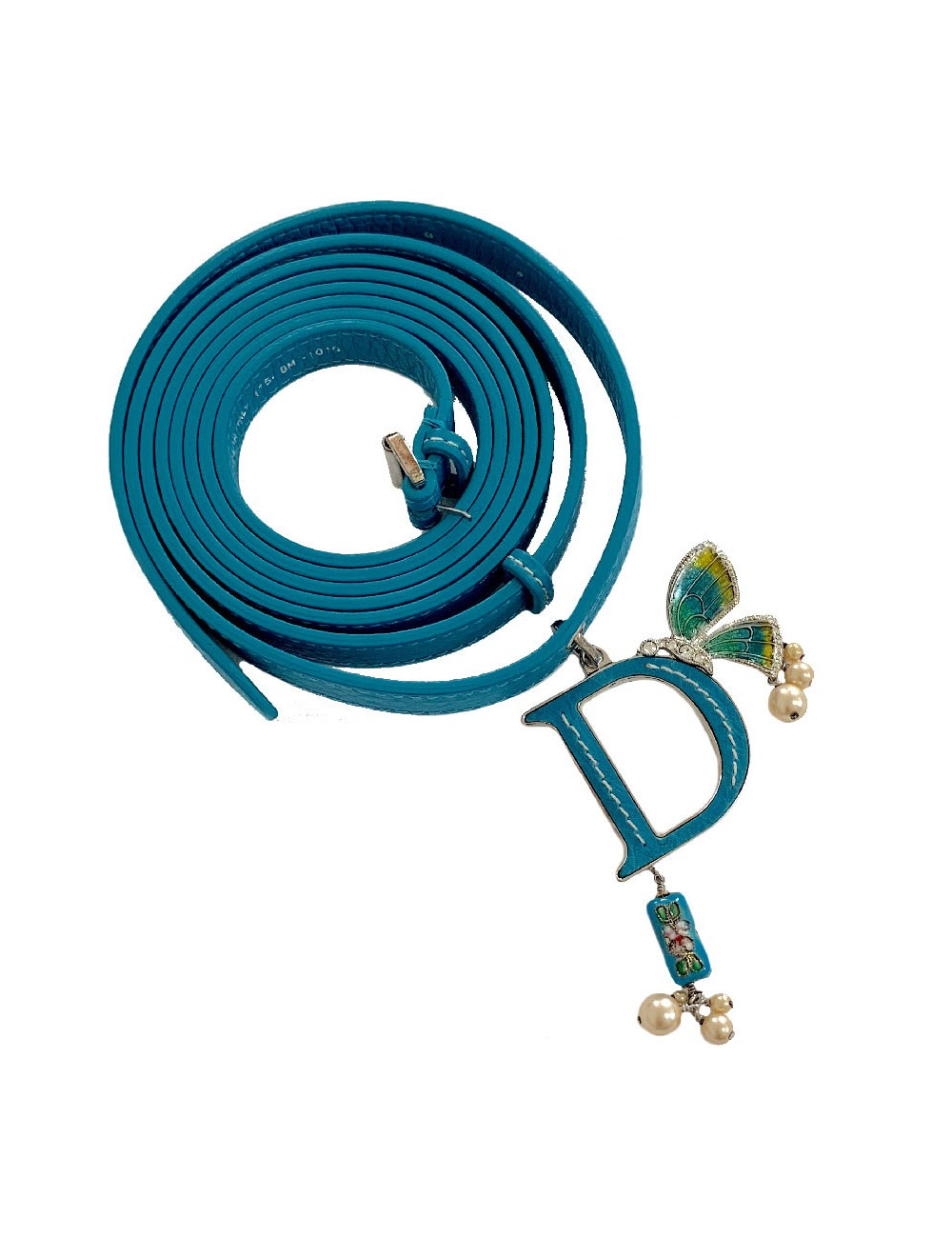 Ceinture double CHRISTIAN DIOR cuir bleu et charms