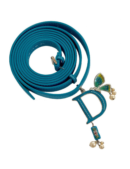 Ceinture double CHRISTIAN DIOR cuir bleu et charms