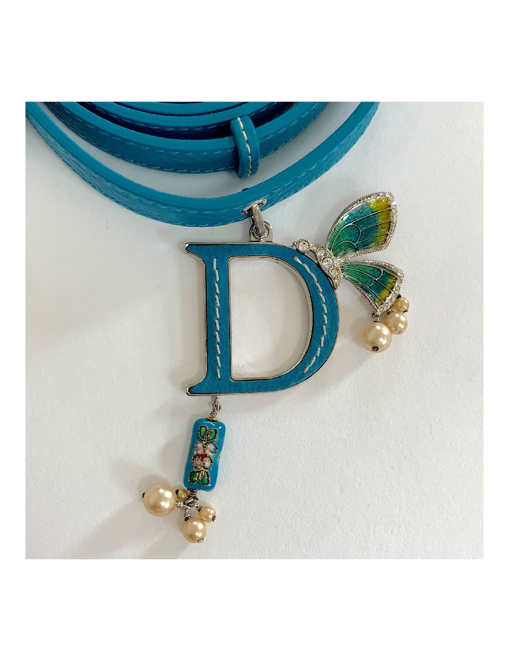 Ceinture double CHRISTIAN DIOR cuir bleu et charms