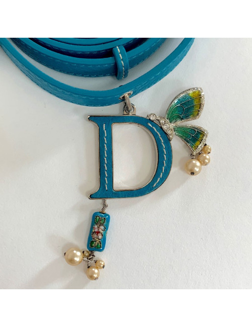 Ceinture double CHRISTIAN DIOR cuir bleu et charms