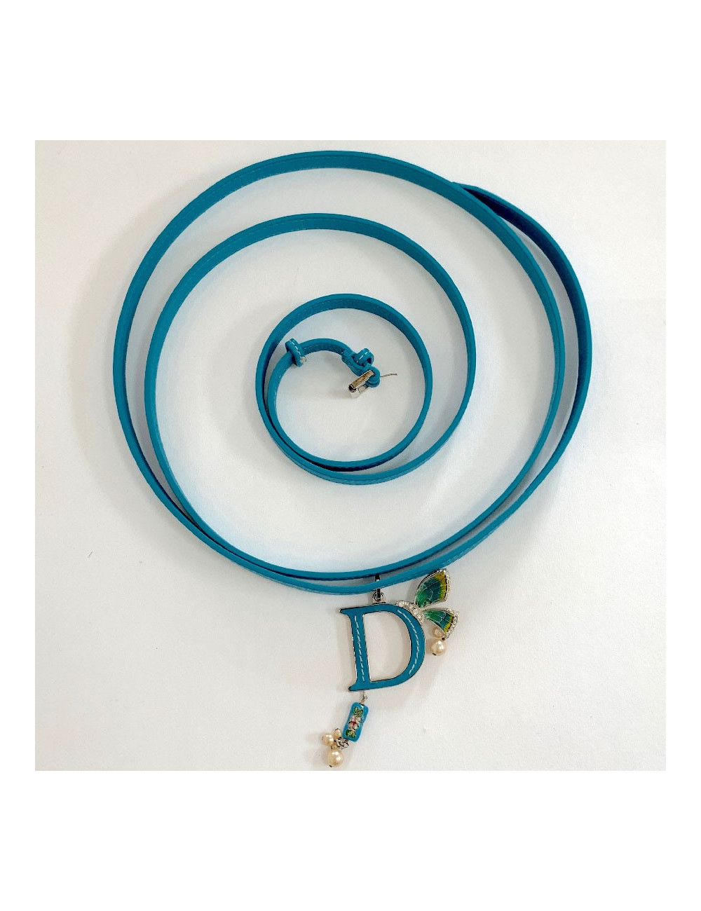 Ceinture double CHRISTIAN DIOR cuir bleu et charms