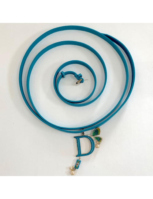 Ceinture double CHRISTIAN DIOR cuir bleu et charms