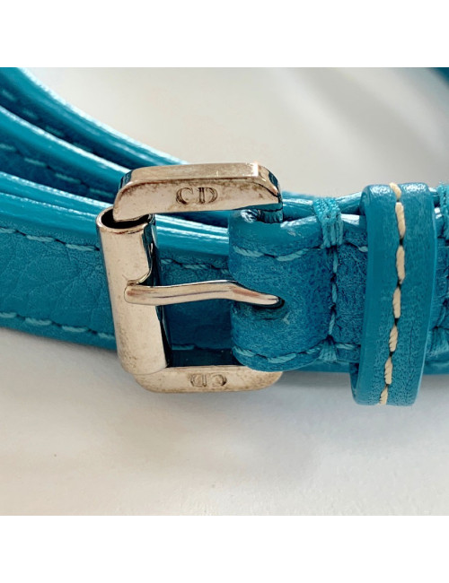 Ceinture double CHRISTIAN DIOR cuir bleu et charms