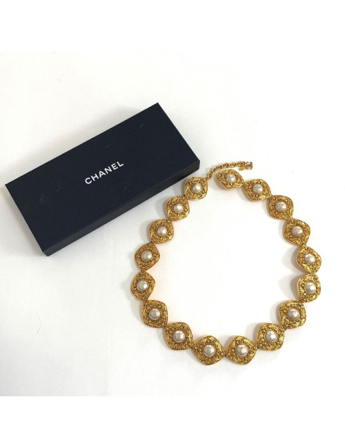Ceinture CHANEL vintage métal doré et perles