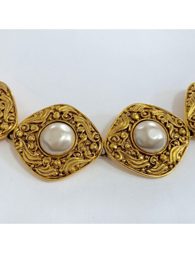 Ceinture CHANEL vintage métal doré et perles 2