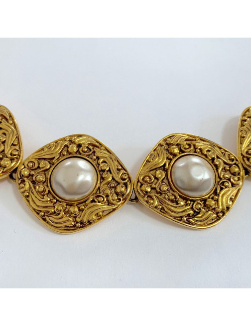 Ceinture CHANEL vintage métal doré et perles