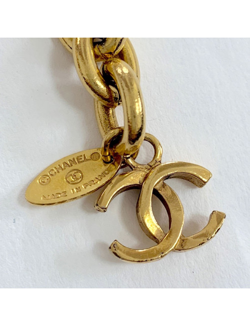 CHANEL Vintage gilded metal and pearly beads belt