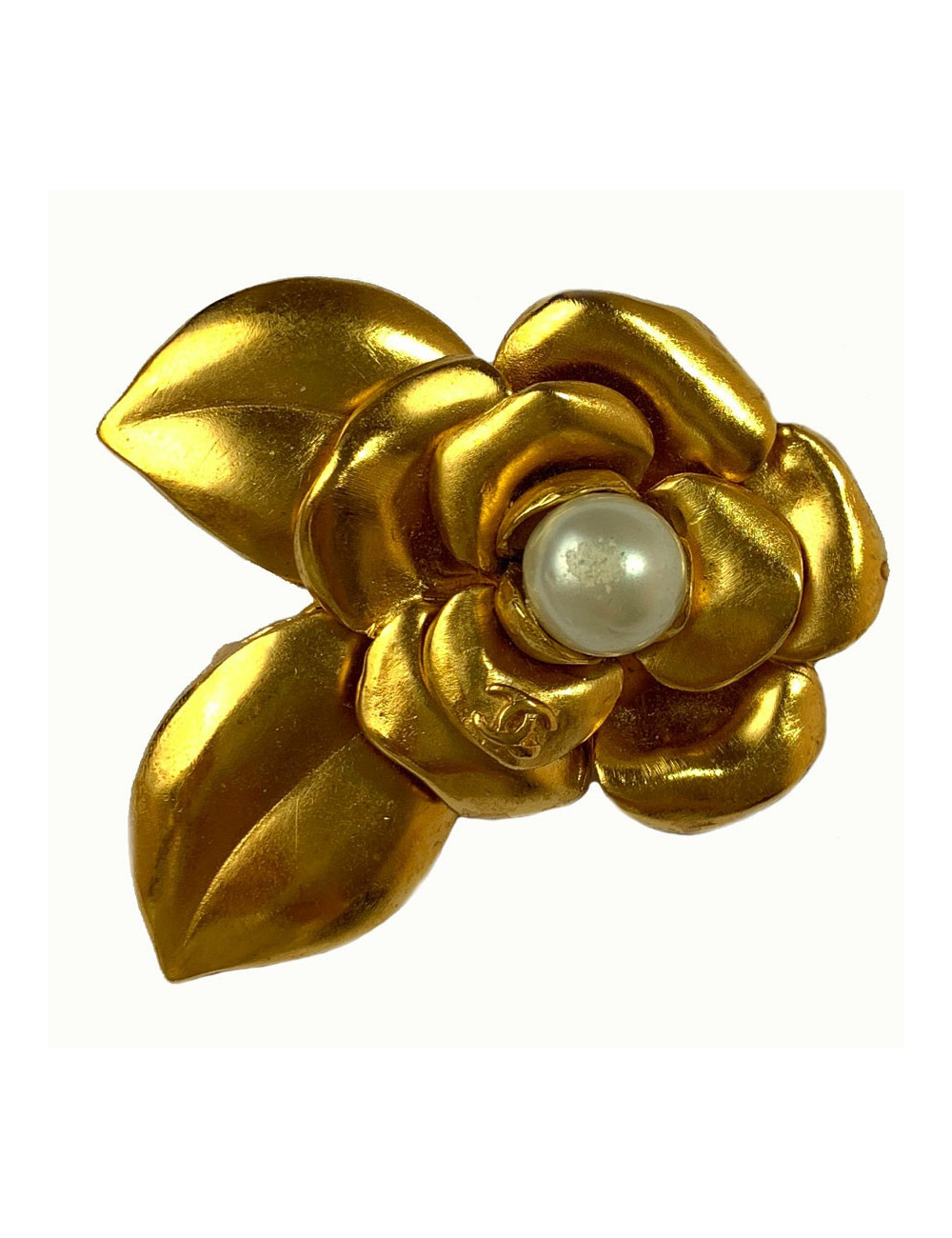 Broche CHANEL camélia dorée