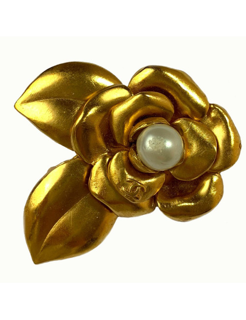 Broche CHANEL camélia dorée
