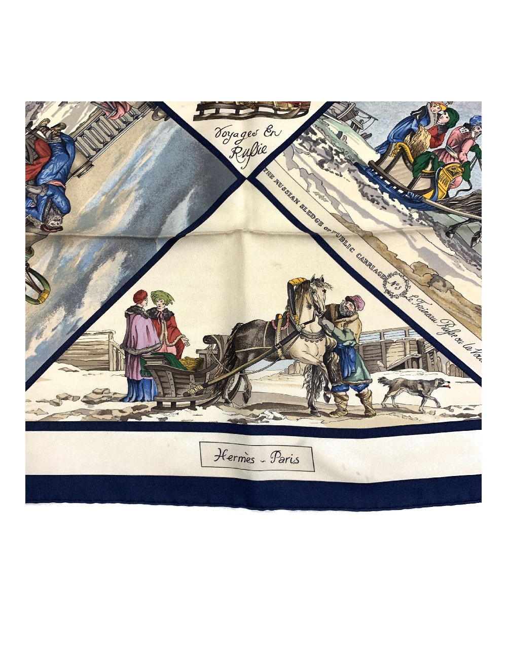 Carré 90 x 90 HERMES soie 100% "Voyage en Russie" 