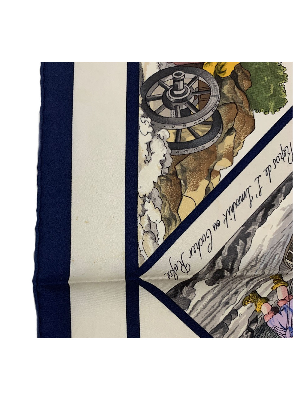 Carré HERMES Voyage en Russie soie beige et marine