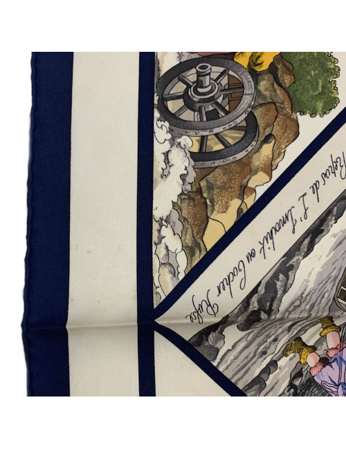 Carré HERMES Voyage en Russie soie beige et marine