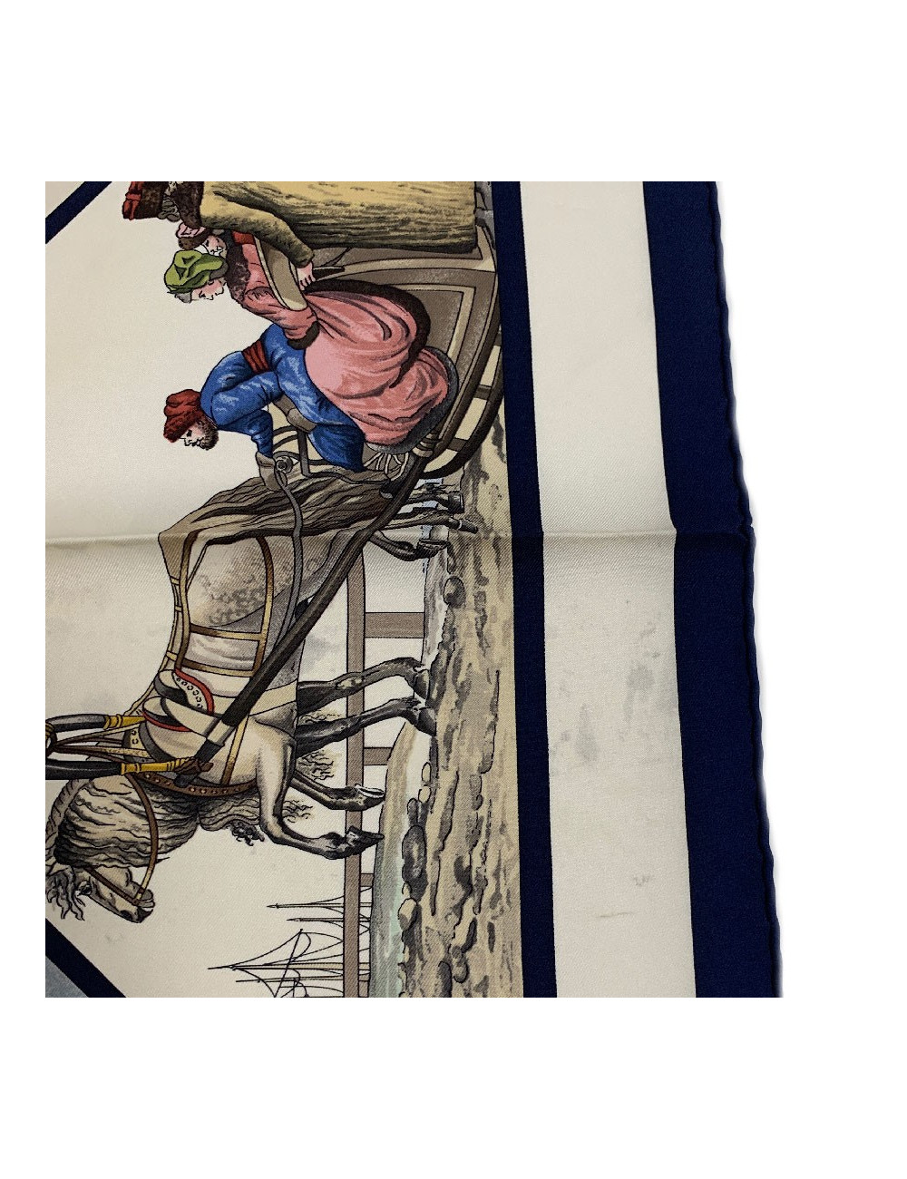 Carré HERMES Voyage en Russie soie beige et marine