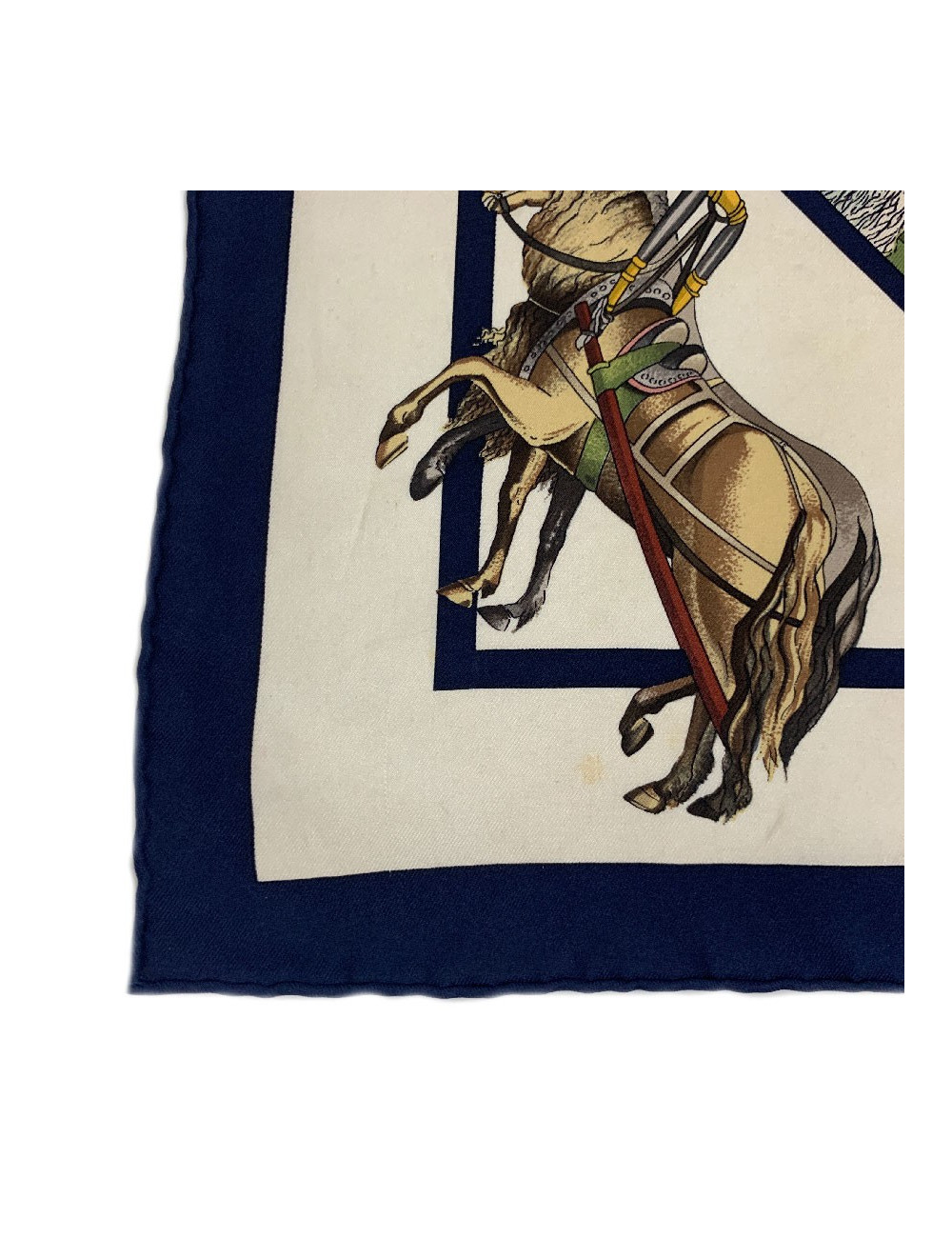 Carré HERMES Voyage en Russie soie beige et marine