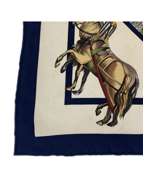 Carré HERMES Voyage en Russie soie beige et marine