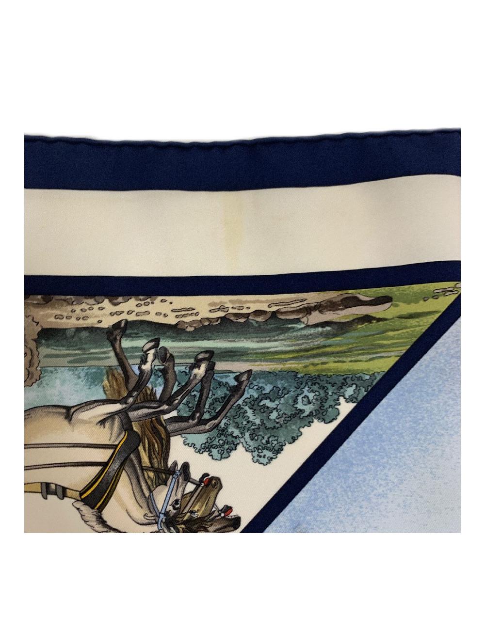 Carré HERMES Voyage en Russie soie beige et marine